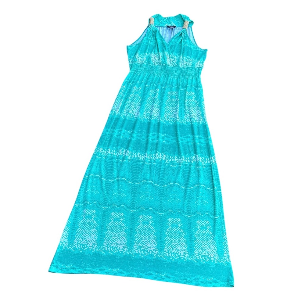 Lennie for Nina Leonard Beaded Vibrant Turquoise Maxi Dress, Large